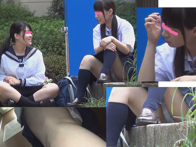 お行儀悪い二人組制服のパンチラ&後付けてエレベ逆さ