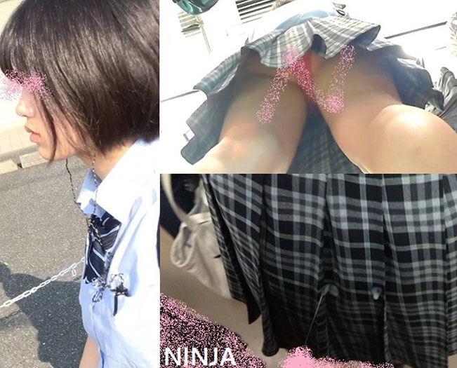 【顔出し】真面目そうなJKのえっちな生パンを逆さ撮り&ぶっかけ