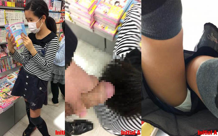 S風女子のスカート内を確認した後に、頭に精子をぶっかける動画。